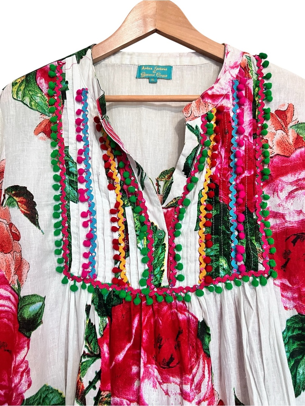 Antica Sartoria Floral Boho Tunic Top Pom Pom embellished - Picture 4 of 12